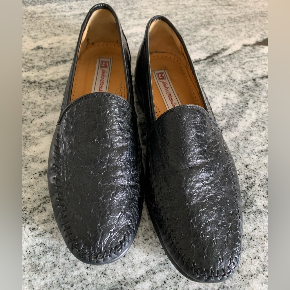 Vintage Sandro Moscoloni Genuine Ostrich Men’s Black Loafers Size 8 Style Laquil
